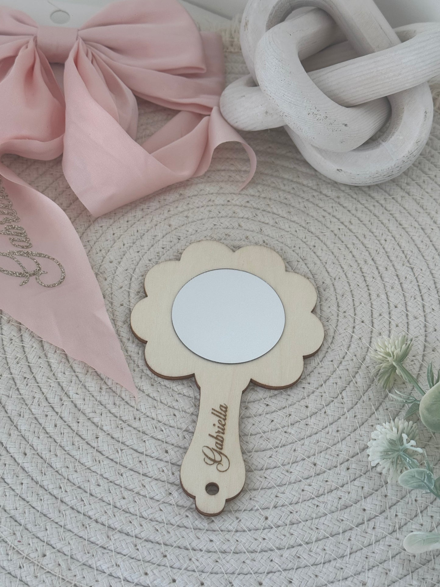 Miroir fleur en bois personnalisé