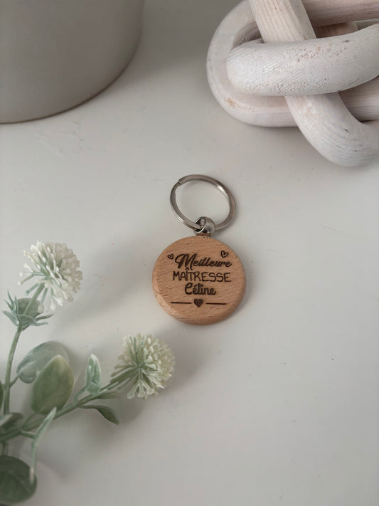 Porte-clé rond en bois gravé