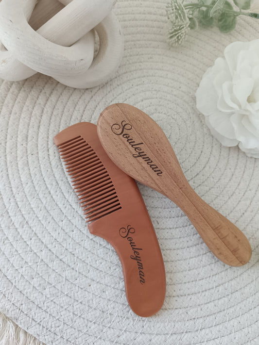 Ensemble Brosse et Peigne en Bois – Personnalisable