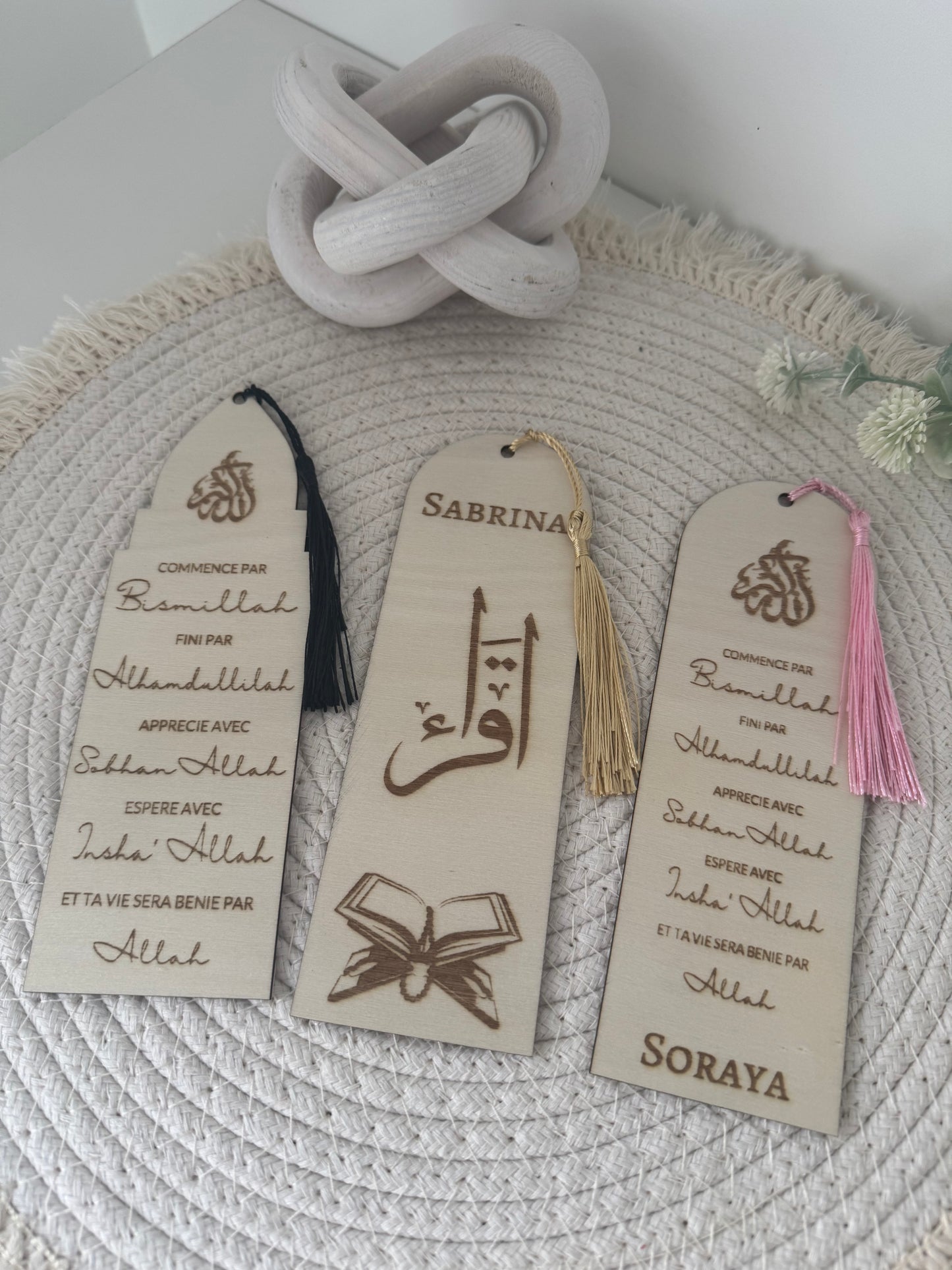 Poplar Wood Bookmark – Islamic Spiritual Reminder with Golden Tassel