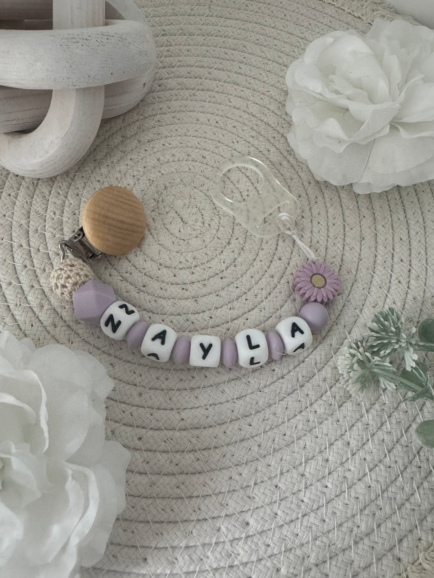 Attache-tétine personnalisée Lilas- Silicone