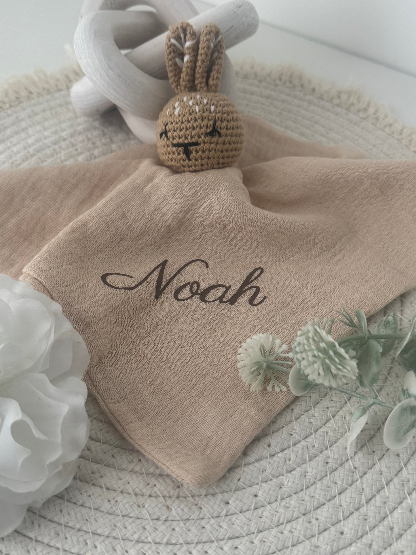 Doudou personnalisé - Lapin en gaze de coton