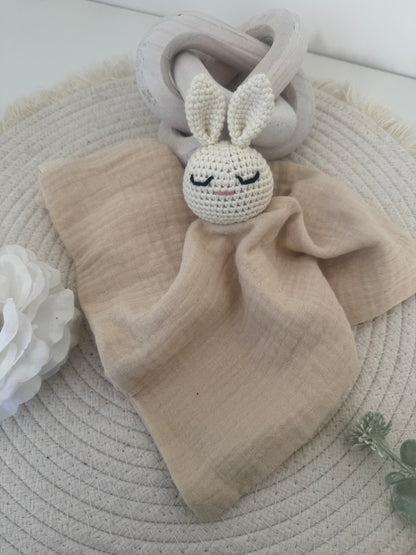 Doudou personnalisé - Lapin en gaze de coton