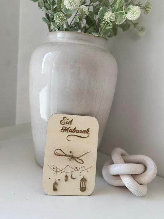 Porte-billet en bois "Eid Mubarak" – Élégance et Tradition
